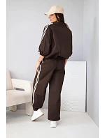 Dámska bavlnená súprava s nohavicami so širokými nohavicami a pruhmi, hnedá Dámska bavlnená súprava s nohavicami so širokými nohavicami a pruhmi, hnedá