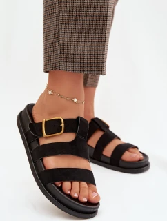 Dámské pantofle s pásky a zlatým sponem Černé Ulirissa