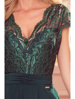 Šifónové šaty s čipkovým výstrihom Numoco LINDA - zelené