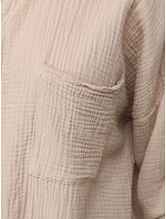 Dámska oversize košeľa z mušelínovej bavlny, béžová, FashionStreet DY0487 Dámska oversize košeľa z mušelínovej bavlny, béžová, FashionStreet DY0487