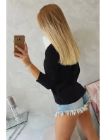 3D grafická blúzka so zirkónmi čierna
