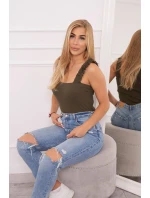 Blúzka s nariasenými ramienkami vo farbe khaki