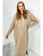 Dlhé šaty s kapucňou svetlo béžová