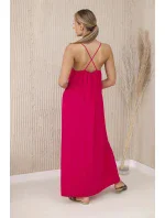 Dlhé fuchsiové šaty bez ramienok