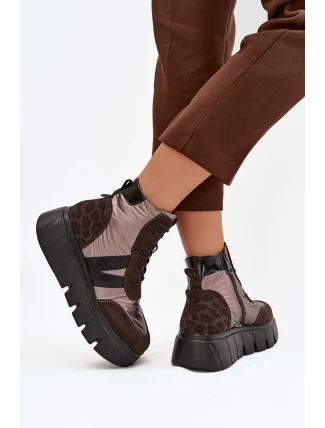 Botki Damskie Ocieplane Na Platformie Vinceza 58562 Brązowe