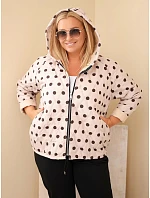 Dámska bunda vo veľkosti Plus Size s kapucňou a bodkami, béžová