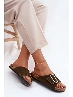 Kožené semišové dámské pantofle s přezkou tmavě zelené Beryl