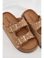 Dámské pantofle se zlatými sponkami a knoflíky Khaki Tervina