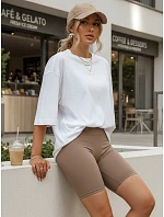 Dámske cyklistické šortky s vysokým pásom béžové FashionStreet SY0574 Dámske cyklistické šortky s vysokým pásom béžové FashionStreet SY0574