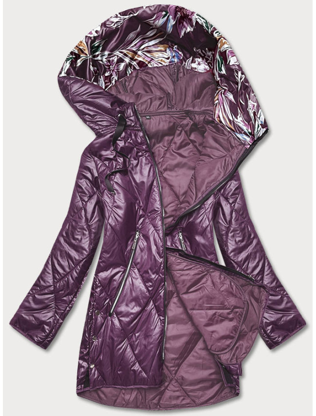 Tmavo fialová dámska bunda s ozdobnou kapucňou (B8126-71)