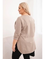 Dámske bavlnené Plus veľkosť blúzka s V-výstrihom a roll-up rukávy fango