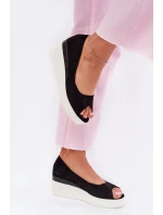 Sandały Damskie Na Koturnie Z Eko Zamszu Czarne Velira