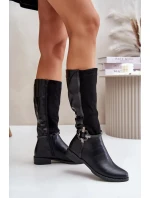 Ploché zateplené topánky s ozdobnou prackou Black Leatharia Ploché zateplené topánky s ozdobnou prackou Black Leatharia