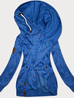 Svetlomodrá hrubšia mikina so šikmým zipsom a vzorom kotvy (2308)