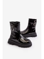 Botki Dziecięce Lakierowane Z Klamrami Czarne Chloraia