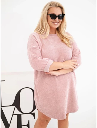 Dámske šaty Plus Size z manšestru s voľným strihom, tmavo pudrovoružové Dámske šaty Plus Size z manšestru s voľným strihom, tmavo pudrovoružové