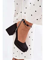 Dámské sandály na masivním podpatku ve tvaru sloupku s páskem se štrasem Černé Seraphina