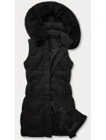 Čierna dámska vesta s kapucňou a kožušinovým lemom J Style (16M9172-392)