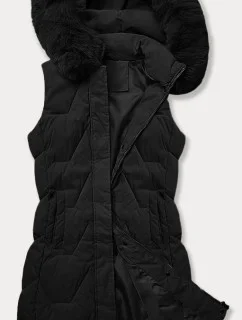 Dámska bunda bez rukávov s kožušinou na kapucni J Style čierna (16M9172-392)