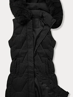 Dámska bunda bez rukávov s kožušinou na kapucni J Style čierna (16M9172-392)