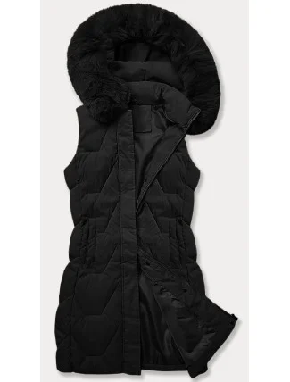 Čierna dámska vesta s kapucňou a kožušinovým lemom J Style (16M9172-392)