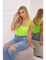 Blúzka bez ramienok s volánikmi zelená neónová