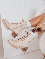 Dámske semišové šnurovacie čižmy béžové FashionStreet ZY1235