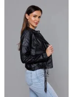 Čierna bunda ramoneska z ekokože so stojačikom (AX-805)