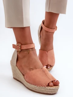 Wygodne Damskie Sandały Na Koturnie Jasnoróżowe Dellia