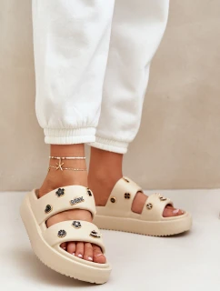 Piankowe Klapki Damskie Z Przypinkami Beżowe Ravanala