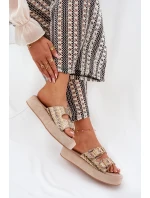 Klapki Damskie Na Platformie Z Klamrami I Plecionką Khaki Limme