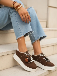 Dámske semišové tenisky s ozdobnou platformou hnedej farby FashionStreet ZY1415