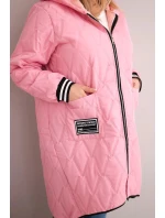 Dámska prešívaná bunda Plus Size s kapucňou a športovými manžetami Light Pink