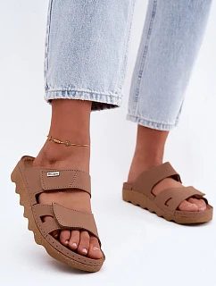 Dámske kožené papuče s prackami Inblu CX0004KU Brown