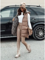 Dámska prechodná prešívaná vesta ELEGANCIO s kapucňou obojstranná camel FashionStreet TY4656