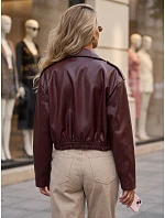 Dámska kožená bunda v štýle Ramones v bordovej farbe FashionStreet TY5952