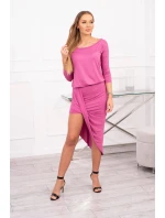 Asymetrické šaty, 3/4 rukávy, ružové