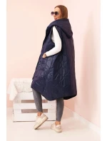Dámske Plus veľkosť prešívaná vesta s kapucňou na zips Blue