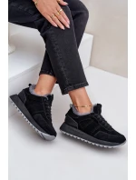 Zamszowe Sneakersy Damskie Z Futerkiem I Błyszczącym Elementem Big Star OO274580 Hi-Poly System Czarne