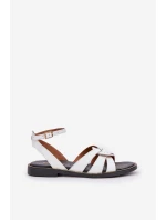 Skórzane Sandały Damskie Na Płaskim Obcasie Zazoo 3688 Białe