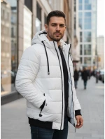 Pánska prešívaná zimná bunda s kapucňou biela FashionStreet TX5096 Pánska prešívaná zimná bunda s kapucňou biela FashionStreet TX5096