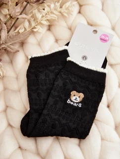 Wzorzyste Damskie Skarpety Z Misiem Czarne