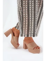 Damskie Klapki Z Eko Skóry Na Słupku I Platformie Khaki Tamirella