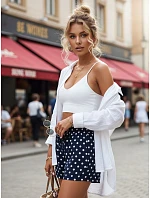 Dámske letné bavlnené šortky s bodkami, tmavomodré, FashionStreet SY0543 Dámske letné bavlnené šortky s bodkami, tmavomodré, FashionStreet SY0543