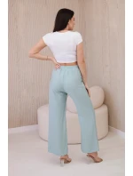 Viskózové nohavice so širokými nohavicami tmavej mentolovej farby Viskózové nohavice so širokými nohavicami tmavej mentolovej farby