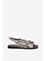 Płaskie Sandały Z Ozdobą Wężowy Wzór Beżowo-Brązowe Haliones