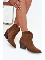 Wsuwane Botki Kowbojki Damskie Z Naturalnego Zamszu Camel Beretta