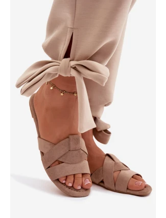 Dámské ploché pantofle s pásky tmavě béžové Pavelle