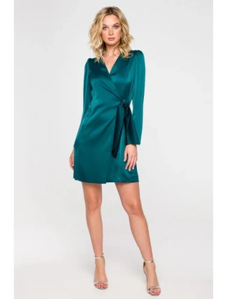 Dámske zavinovacie šaty K156 Tmavo smaragdovo zelená - Makover