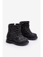 Dziecięce Brokatowe Botki Ocieplane z Suwakiem Czarne Saussa